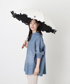 MOONBAT 【WEB限定/遮光率100%/遮熱/UV】POLO RALPH LAUREN（ポロ ラルフローレン）晴雨兼用日傘 ワンポイント ポロベア刺繍 フリル 折りたたみ傘 長折タイプ