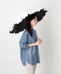 MOONBAT 【WEB限定/遮光率100%/遮熱/UV】POLO RALPH LAUREN（ポロ ラルフローレン）晴雨兼用日傘 ワンポイント ポロベア刺繍 フリル 折りたたみ傘 長折タイプ