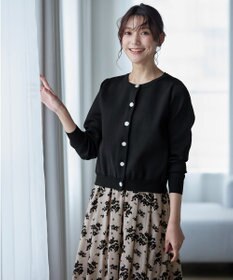 Tiaclasse L 【洗える】中空糸ビジューボタンカーディガン