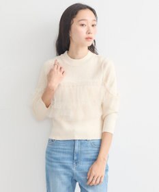 earth music&ecology 胸元チュールドッキングニットプルオーバー