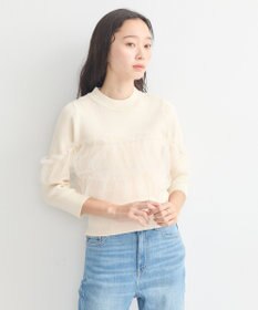 earth music&ecology 胸元チュールドッキングニットプルオーバー