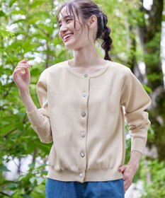 Tiaclasse L 【洗える】中空糸ビジューボタンカーディガン