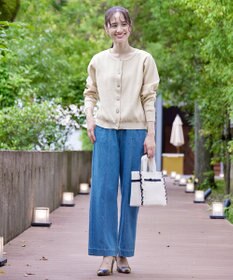 Tiaclasse L 【洗える】中空糸ビジューボタンカーディガン