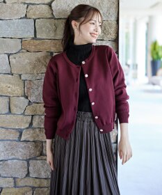 Tiaclasse L 【洗える】中空糸ビジューボタンカーディガン