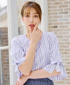 Tiaclasse L 【洗える】リボンスリーブブラウス