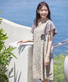 Tiaclasse 【洗える】フレアスリーブ花柄サックワンピース