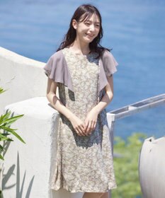 Tiaclasse 【洗える】フレアスリーブ花柄サックワンピース