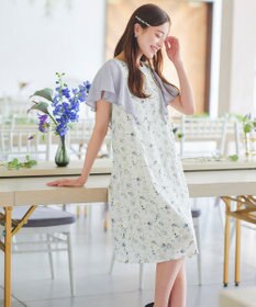Tiaclasse 【洗える】フレアスリーブ花柄サックワンピース