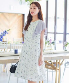 Tiaclasse 【洗える】フレアスリーブ花柄サックワンピース