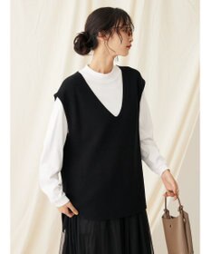 CRAFT STANDARD BOUTIQUE 【2点セット】洗える 60/2 14G片畦Vネックベスト+ロンTEE SET