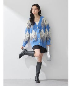 earth music&ecology ループ編みアーガイルカーディガン