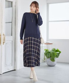 Tiaclasse 綿混リブ使いボートネックニットプルオーバー