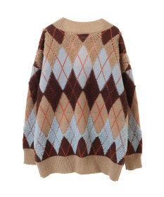 earth music&ecology ループ編みアーガイルカーディガン