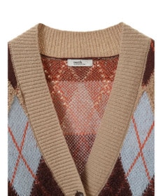 earth music&ecology ループ編みアーガイルカーディガン