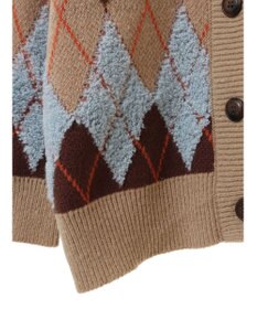 earth music&ecology ループ編みアーガイルカーディガン