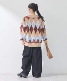 earth music&ecology ループ編みアーガイルカーディガン