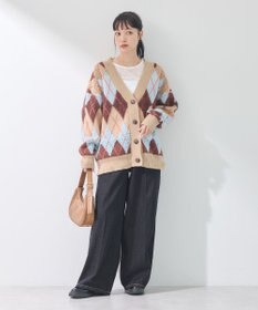 earth music&ecology ループ編みアーガイルカーディガン