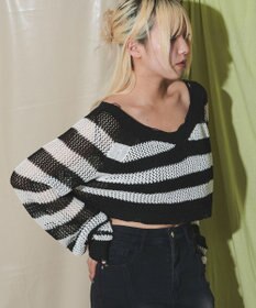 WEGO ダメージボーダーショートニット