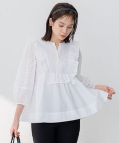 組曲 S 【WEB限定色あり】レースコンビシャーティング ブラウス