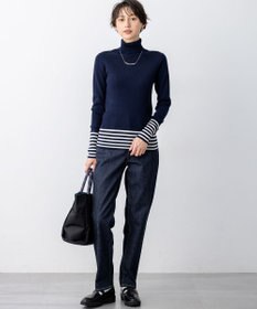 23区 L 【見上愛さん着用/VERY掲載/洗える】ウーステッドウール リブタートル ボーダー ニット