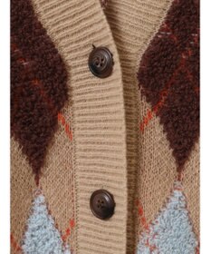 earth music&ecology ループ編みアーガイルカーディガン