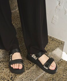 steppi 【洗える】厚底 ストラップサンダル ブラックチェック