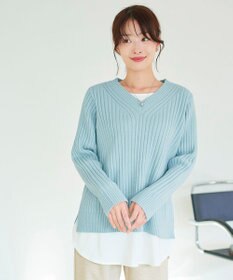 Tiaclasse L 【洗える】Vネックリブ編みニット