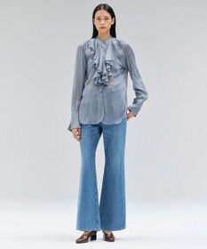 BEIGE， CALLERRY / シルク混ドットラッフルブラウス