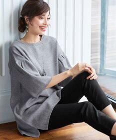 Tiaclasse L 【洗える】タックベルスリーブニットチュニック