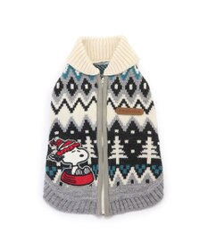 PET PARADISE スヌーピー 背中開き ニット雪遊び柄 《グレー》 中型犬 大型犬