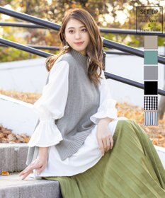 Tiaclasse L 【洗える】着回し自在のニットベスト＆フレア袖チュニックセット