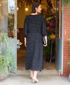 自由区 L 【洗える】ドローイングタッチプリント ワンピース