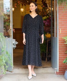 自由区 L 【洗える】ドローイングタッチプリント ワンピース