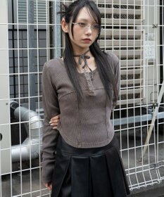 WEGO ヴィンテージウォッシュネックリボントップス