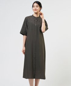 J.PRESS LADIES L 【WEB限定カラーあり】エンブロイダリー シャツ ワンピース ダークブラウン系