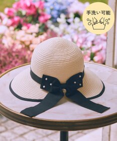 Maison de FLEUR 【手洗い可能】パールリボンスリットハット