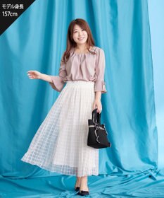 Tiaclasse L 【洗える】リボン付きタックフレア袖ブラウス