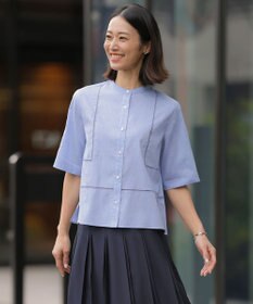 J.PRESS LADIES 【WEB限定カラーあり・一枚で着映え】ラミー ポプリン ボクシーシャツ ブルー系