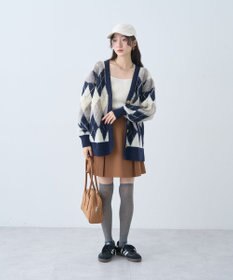 earth music&ecology ループ編みアーガイルカーディガン