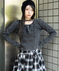 WEGO ヴィンテージウォッシュネックリボントップス