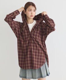 earth music&ecology フーディーチェックシャツ