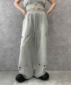 WEGO 【ウエストゴム】ヴィンテージウォッシュスウェットワイドパンツ