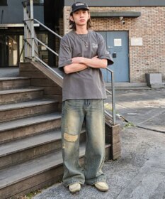 WEGO 【ユニセックス着用ITEM/SMLサイズ展開】ヴィンテージライクグラフィックT（SS）