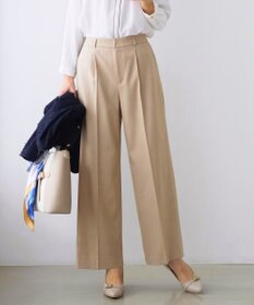 ANY SIS 褒めらレディストレッチ ワイドパンツ ベージュシャンブレー