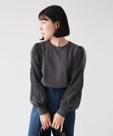 Green Parks 袖チュールマジョリカドッキングニットプルオーバー