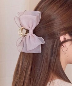 Phoebe ボリュームオーガンジーリボンバンスクリップ　ピンク