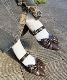 WEGO ダブルリボンポインテッドシューズ