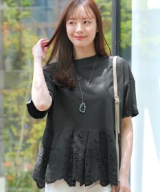 Tiaclasse 【洗える】刺繍レースドッキングカットソートップス