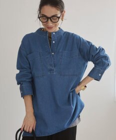 WEGO 【ANGIE VINTAGE】襟が選べる デニム チュニック シャツ （バンドカラー/レギュラーカラー）