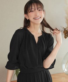 Tiaclasse L 【セットアップ対応】ドビーチェックタックパフ袖ブラウス